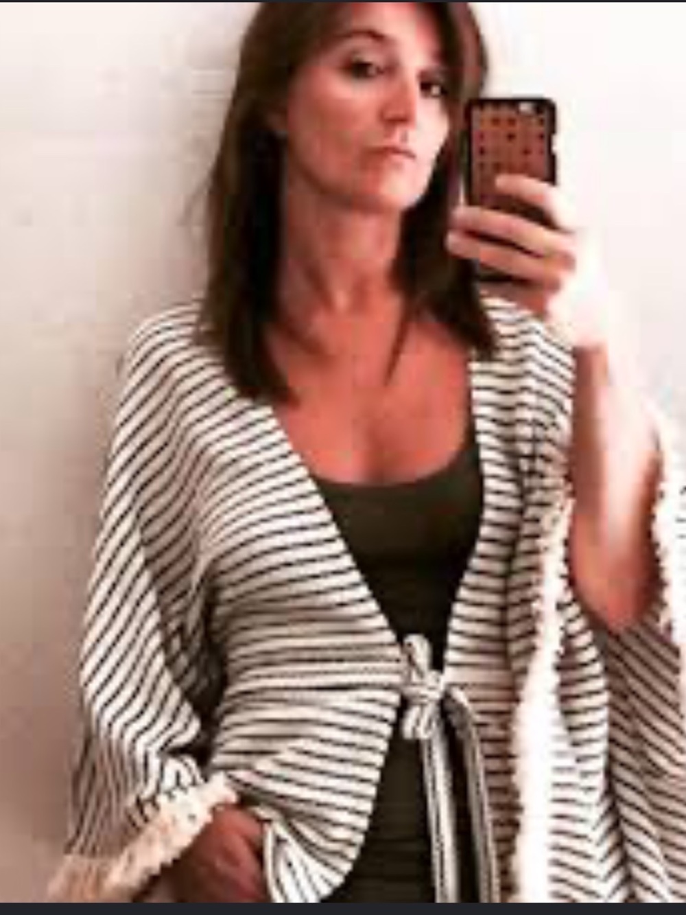 H&M Striped Tie-Front Poncho - Cream & Black